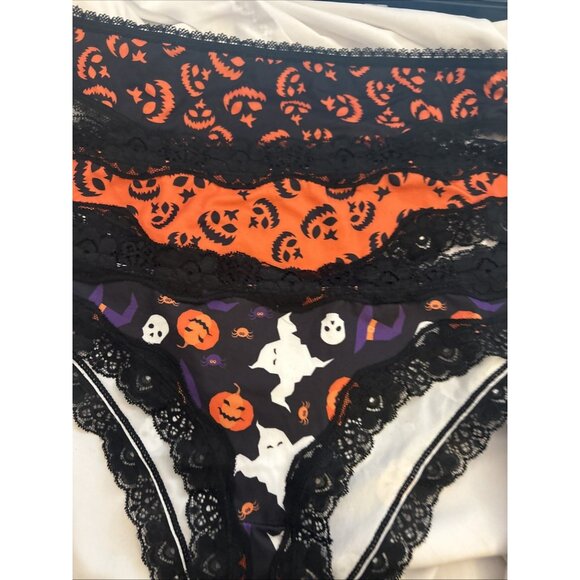Morvia 3pk lace trim goth Skater Emo Goth panties M Blk Orange Purple Halloween - Picture 1 of 12